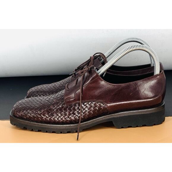 Mezlan Mens Bwn Dk Burgandy Woven Leather Derby Vibram Sole Spain Sz 9M